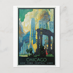 Carte Postale Annonce de voyage vintage des années 1920 Chicago