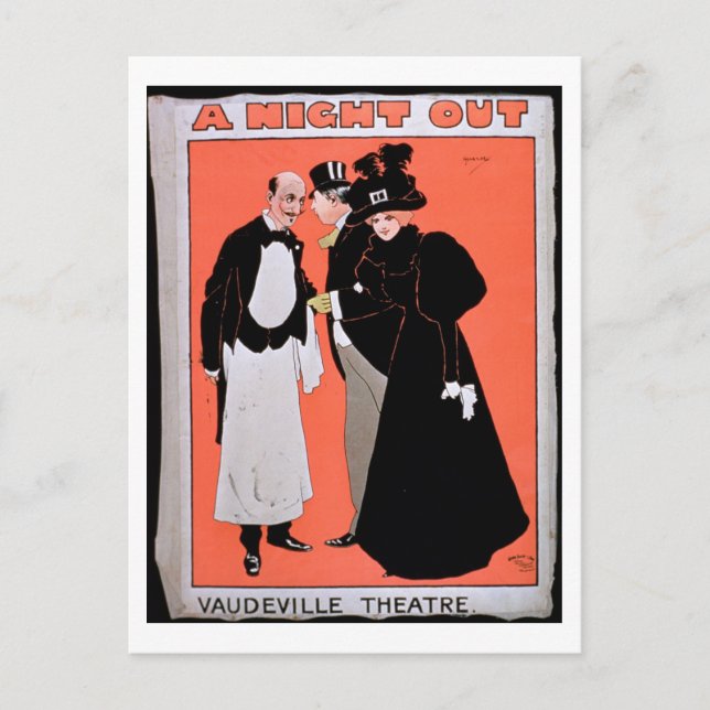 Carte Postale Annonce pour "Une nuit dehors", au Vaudeville (Devant)