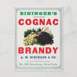 Carte Postale Annonce Vintage Pour Le Brandy Cognac de Bininger.