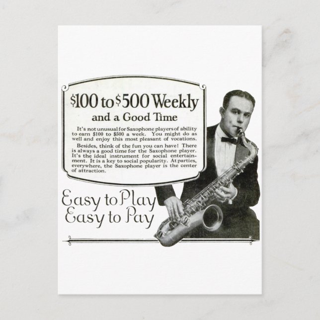 Carte Postale Annonce Vintage Saxophone (Devant)