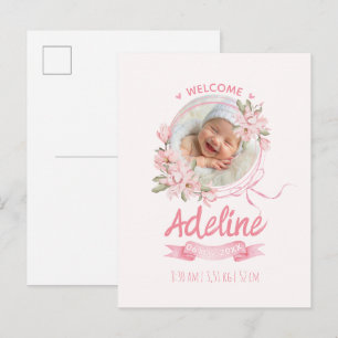 Carte Postale annonces de naissance personnalisées fleurs bleues