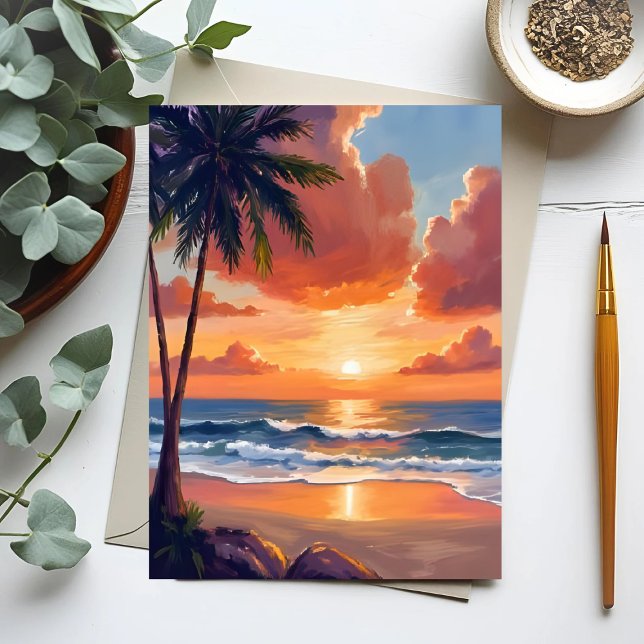 Carte Postale Anse de l'Heure Dorée | Aquarelle d'Océan Tropical (Créateur téléchargé)