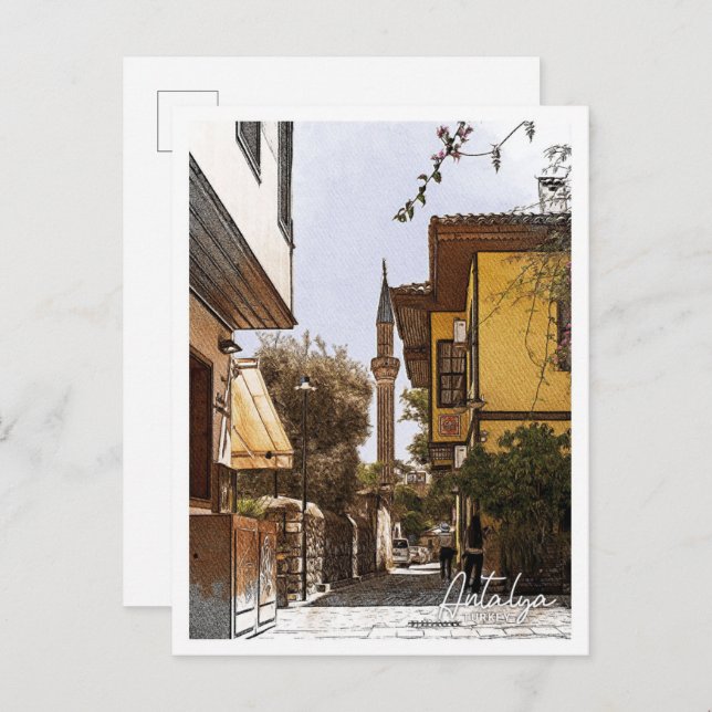 Carte Postale Antalya Turquie belle couleur crayon ville (Devant / Derrière)