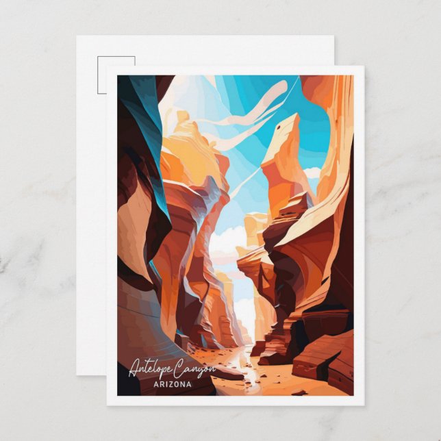 Carte Postale Antelope Canyon Arizona Illustration de voyage (Devant / Derrière)
