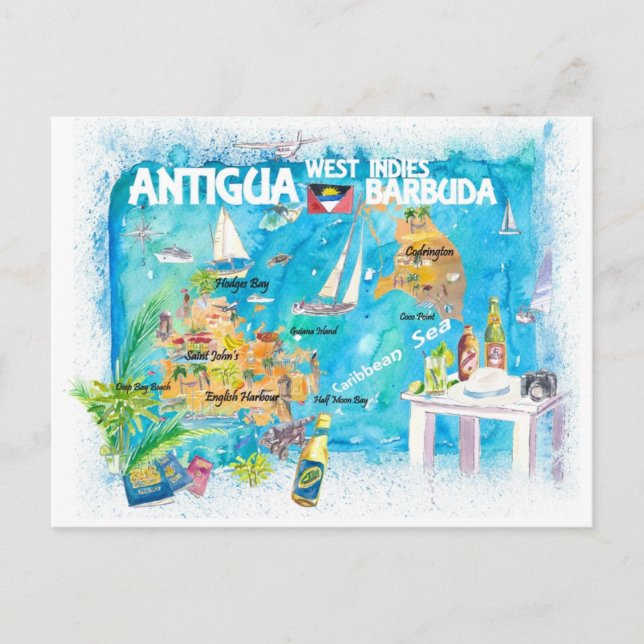 Carte Postale Antigua-et-Barbuda Antilles illustrées Caraïbes (Devant)