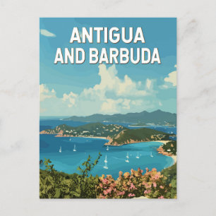 Carte Postale Antigua-et-Barbuda Illustration Voyage Art Retro