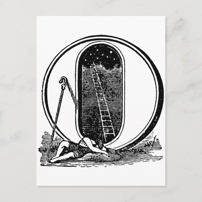 Carte Postale Antique calligraphie Symboles maçonniques Lettre O (Devant)