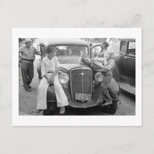 Carte Postale Antique Car, Famille de la Grande Dépression, anné