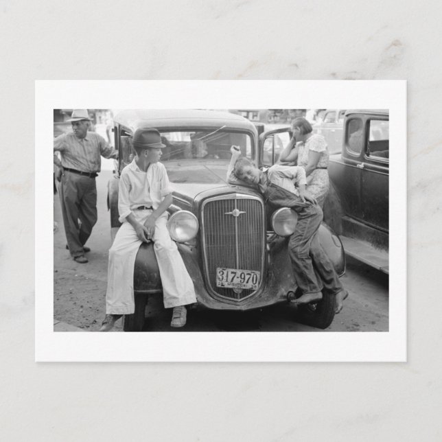 Carte Postale Antique Car, Famille de la Grande Dépression, anné (Devant)