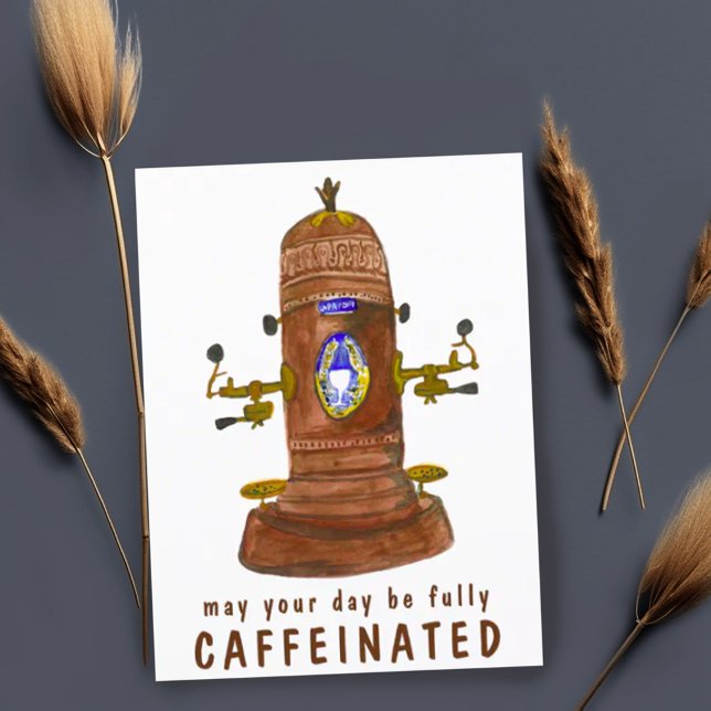 Carte Postale Antique Espresso Machine Café PERSONNALISER IT Drô (Cute funny postcard with vintage espresso machine watercolor. Customize with your own text. )
