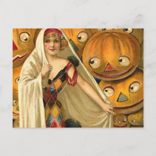 Carte Postale Antique Halloween Jack-o'-lantern Costume Femme