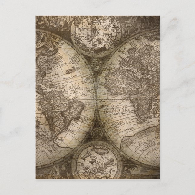 Carte Postale Antique Historique Ancien Monde Atlas Continents (Devant)