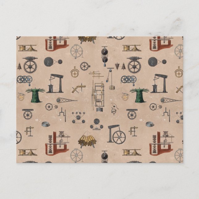 Carte Postale Antique Ingénierie Mécanique Motif scientifique (Devant)