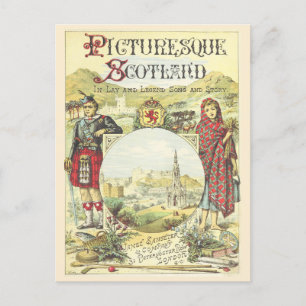 Carte Postale Antique livre couverture pittoresque Ecosse