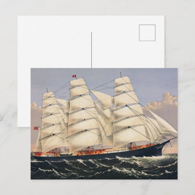 Carte Postale Antique Navire de Navigation à Voile Currier & Ive (Devant / Derrière)