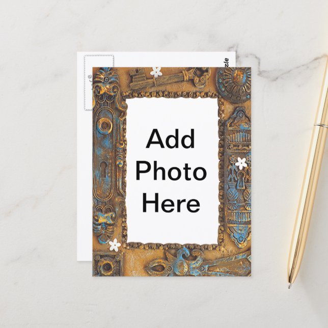 Carte Postale Antique Skeleton Key Frame Add Your Own Photo (Devant/Arrière en situation)