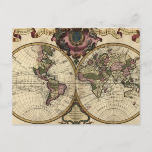 Carte Postale Antique World Map by Guillaume de L'Isle, 1720