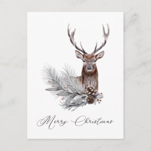 Carte Postale Antlers de Cerfs Rustiques Pine Cones Noël