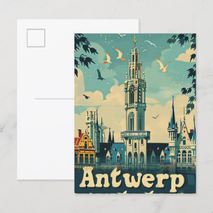 Carte Postale Anvers Belgique Vintage Retro Illustration de voya