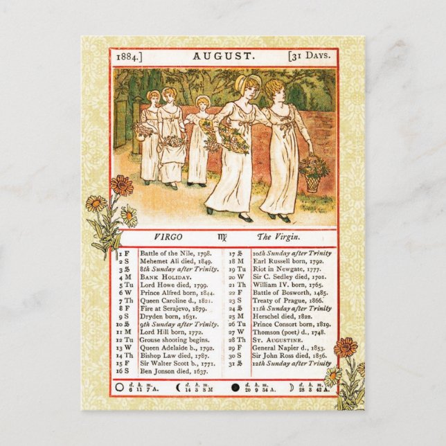 Carte Postale août 1884 Almanac. La Vierge (Devant)