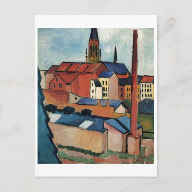 Carte Postale Août Macke - Bonn Maisons et Chimney 1911 Huile (Devant)