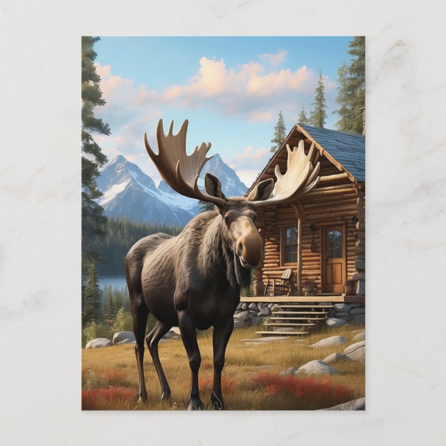 Carte Postale *~* AP49 MOOSE Stream Nature Cabine Forest (Devant)