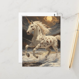 Carte Postale Appaloosa Unicorn sur Moonlit Snowy Mountains