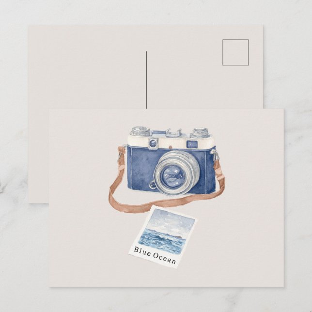 Carte Postale Appareil Photo Océan Bleu (Devant / Derrière)