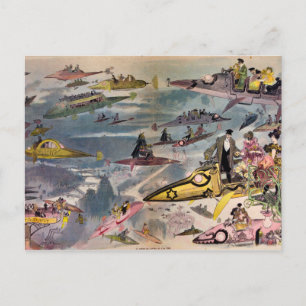 Carte Postale Appareils de vol futuristes vintages Art couleur