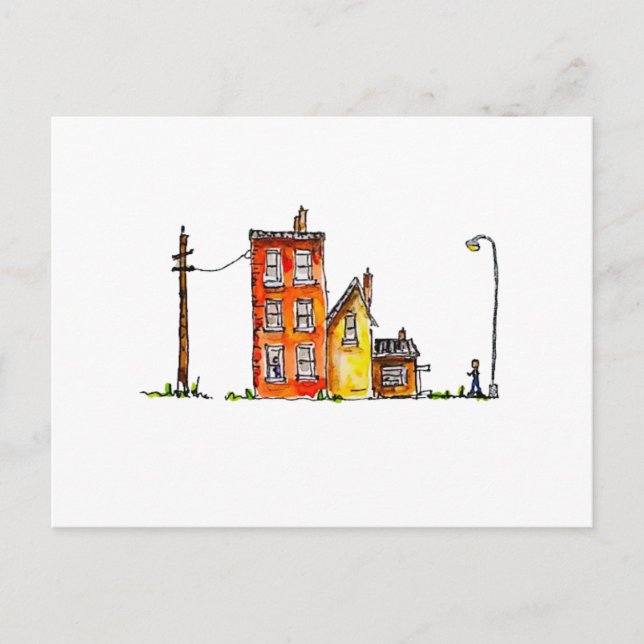 Carte Postale Appartement aquarelle avec lumière de rue (Devant)