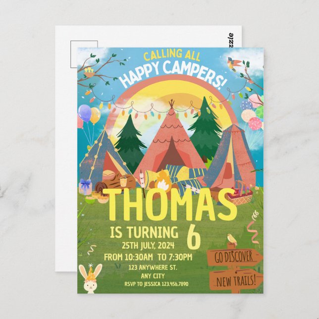 Carte Postale Appel à tous les campeurs heureux Camping (Devant / Derrière)