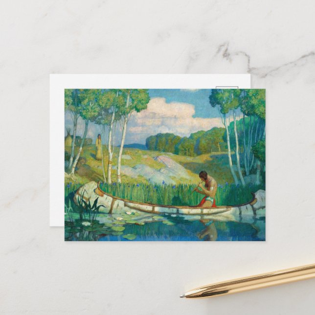 Carte Postale Appel Amour Indien par Newell Convers Wyeth (Devant/Arrière en situation)