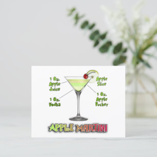 Carte Postale Appletini aka Apple Martini Cocktail Recette Art