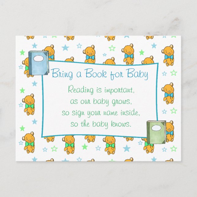 Carte Postale Apportez un livre pour le Baby shower de bébé bleu (Devant)