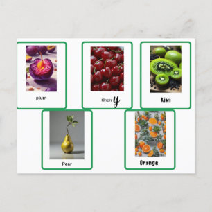 Carte Postale apprendre l'orthographe des fruits en anglais