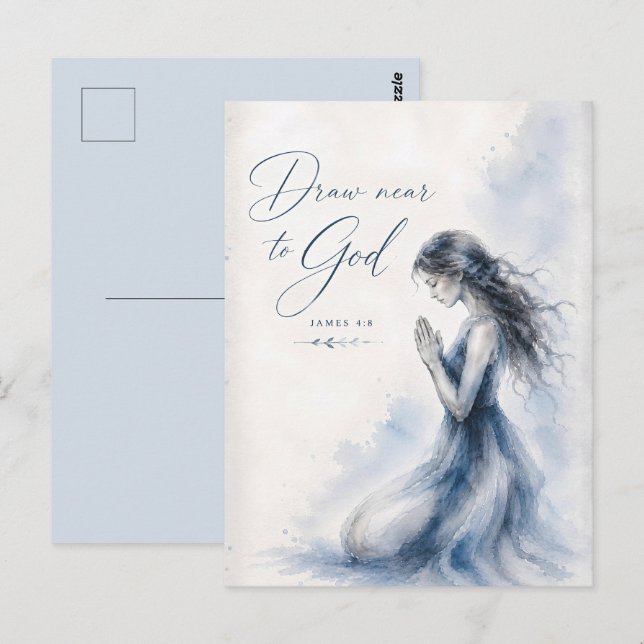 Carte Postale Approchez-vous de Dieu Jacques 4:8 Aquarelle chrét (Devant / Derrière)