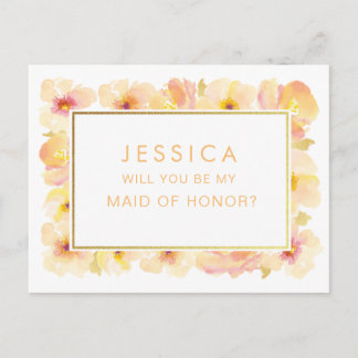 Carte Postale Apricot Peach Aquarelle Maid of Honor Request