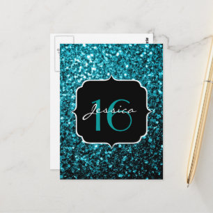 Carte Postale Aqua bleu brillant faux paillettes scintillent Swe