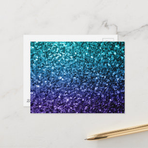 Carte Postale Aqua bleu ombré faux paillettes scintillent