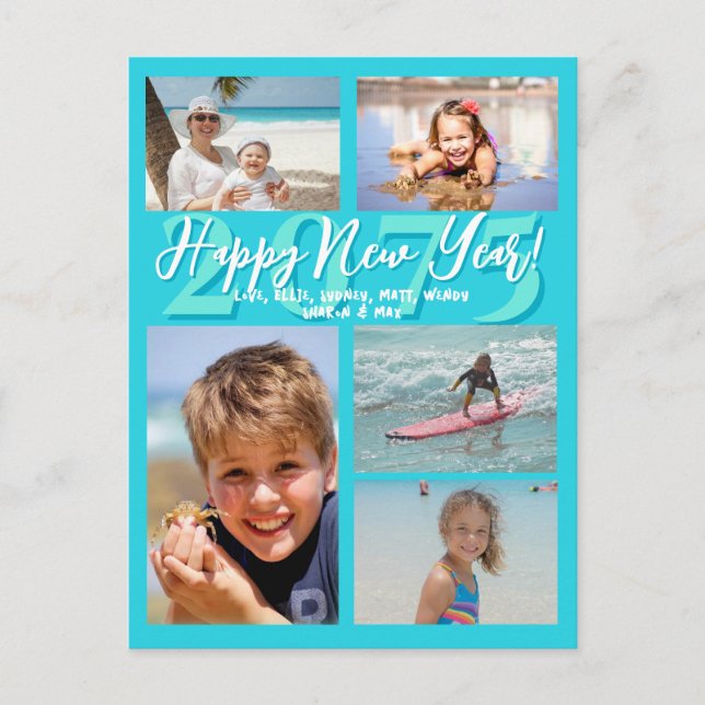 Carte postale Aqua Blue Happy New Year Five (Devant)