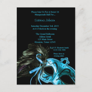 Carte Postale Aqua Blue Masquerade Ball Sweet sixteen