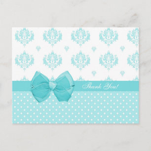 Carte Postale Aqua Damask Avec Merci Pois