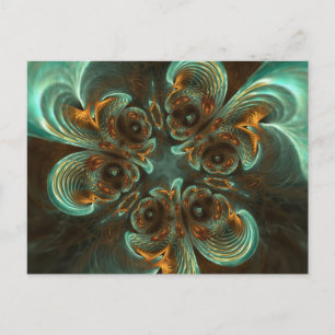 Carte Postale Aqua Green & Gold & Spiral Fractal Art
