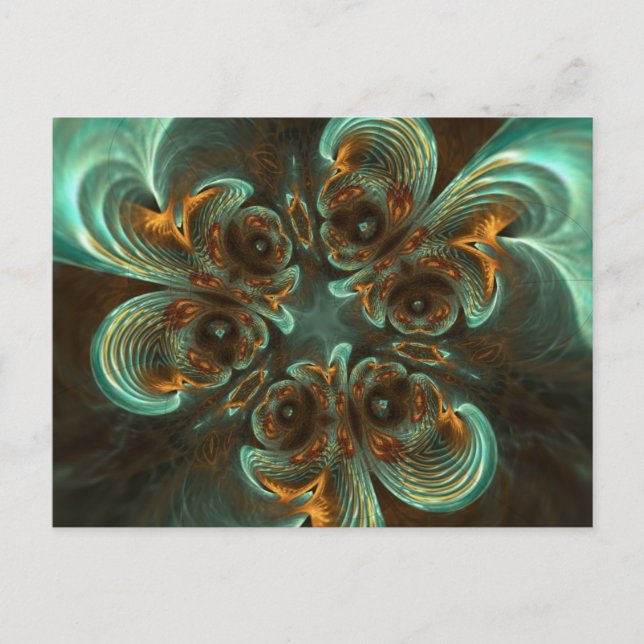 Carte Postale Aqua Green & Gold & Spiral Fractal Art (Devant)