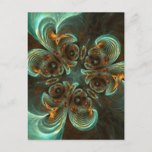 Carte Postale Aqua Green & Gold & Spiral Fractal Art
