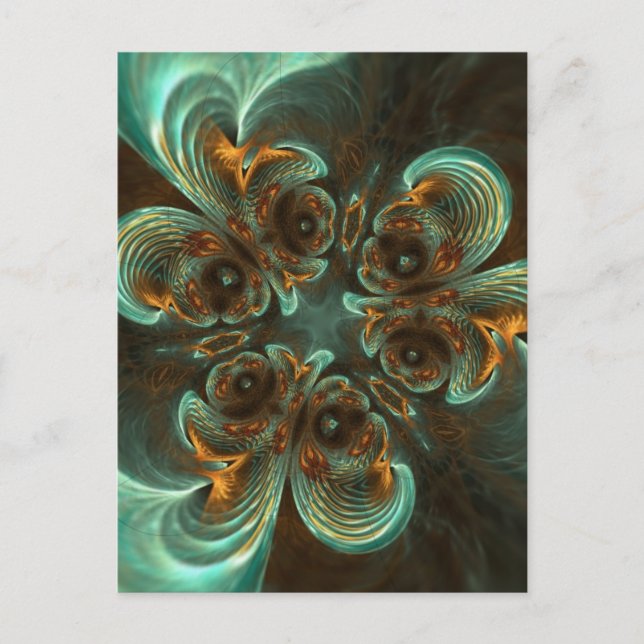 Carte Postale Aqua Green & Gold & Spiral Fractal Art (Devant)