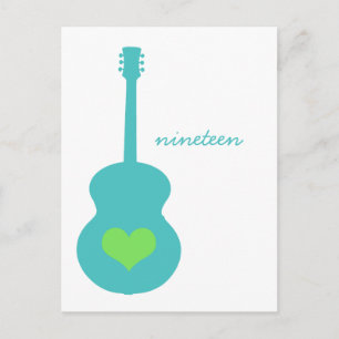 Carte postale Aqua/Green Guitar Heart Table