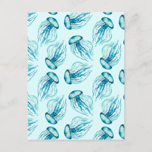 Carte Postale Aqua Jellyfish Motif aquarelle