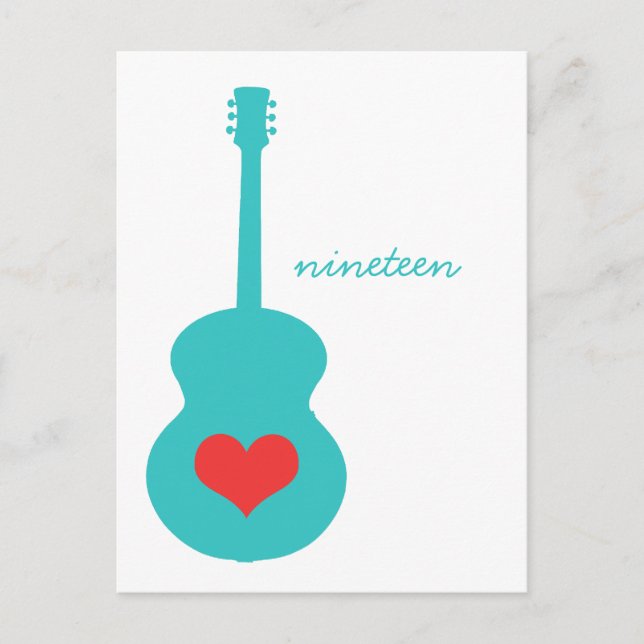 Carte postale Aqua/Red Guitar Heart Table (Devant)