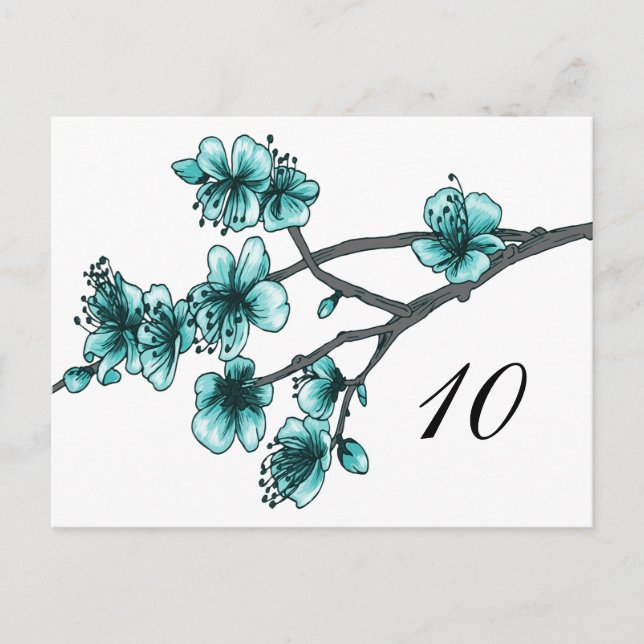 Carte Postale Aqua Simple Cherry Blossoms Numéro de tableau (Devant)